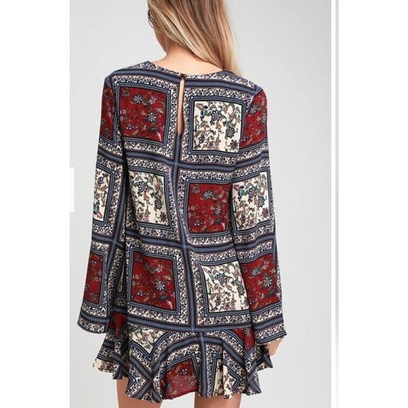 Lulus Women’s Crack A Smile Cream And Plum Multi Print Shift Dress Small - Picture 2 of 13